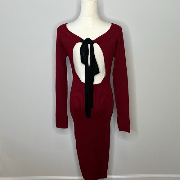 Jason Wu Collective Off the Shoulder Back Tie Maroon Sweater Dress Womens Medium - Picture 5 of 10